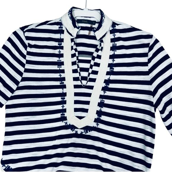THML Navy White Stripes 3/4 Sleeve Top S - Picture 2 of 9